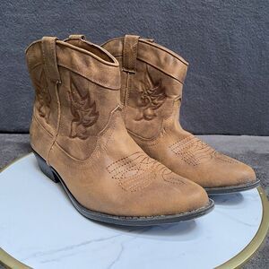 Arizona Jeans Maz Mindy Ankle Cowboy Cowgirl Boots Brown Women's Size 8.5 EUC